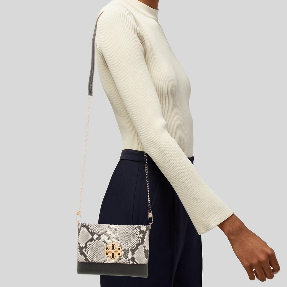Tory Burch Snake-Print and Black Crossbody Bag with Gold Hardware
